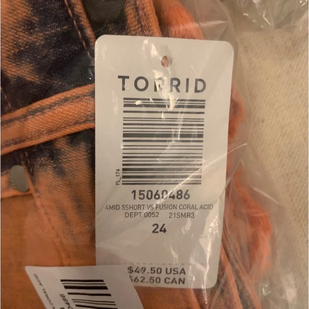 NEW Torrid 24 Mid Rise Midi Short - Vintage Stretch - Coral Acid Wash - 5 inch - Picture 13 of 13